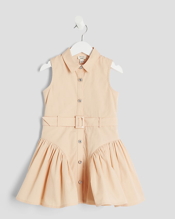 Mini Girls Orange Button Down Shirt Dress