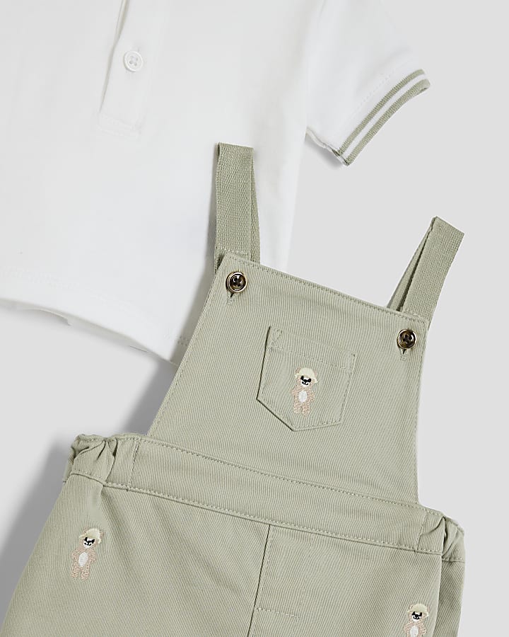 Baby Boys Beige Bear Dungaree Set