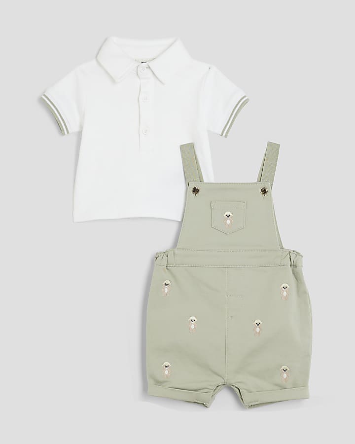 Baby Boys Beige Bear Dungaree Set