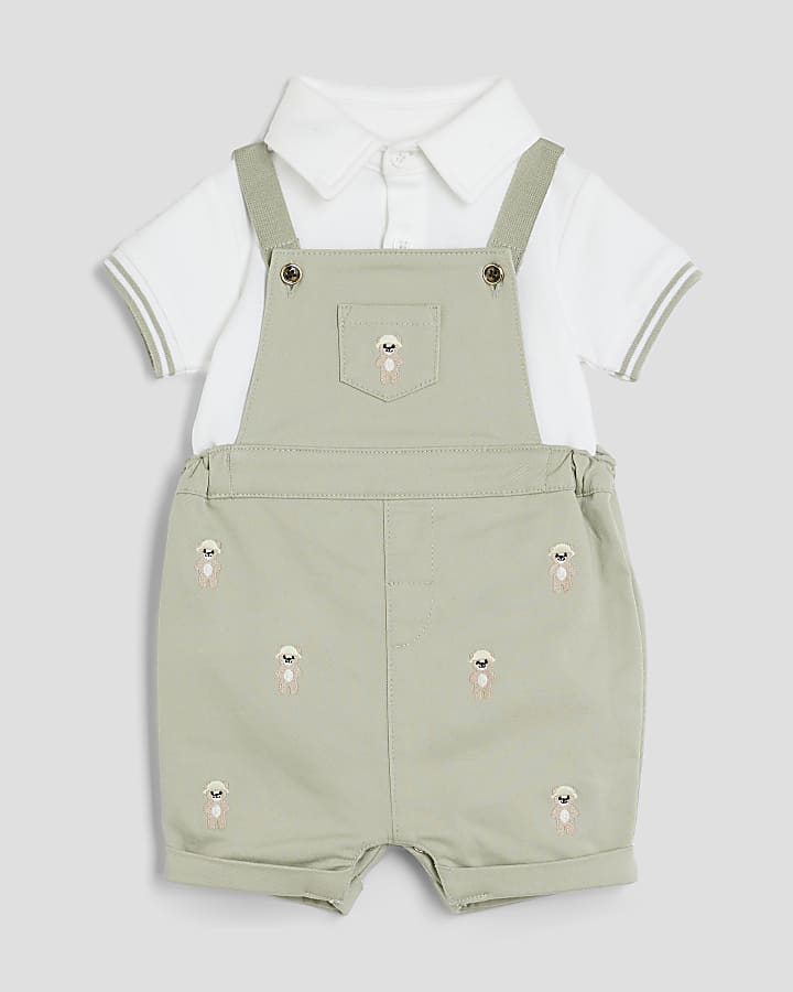 Baby Boys Beige Bear Dungaree Set