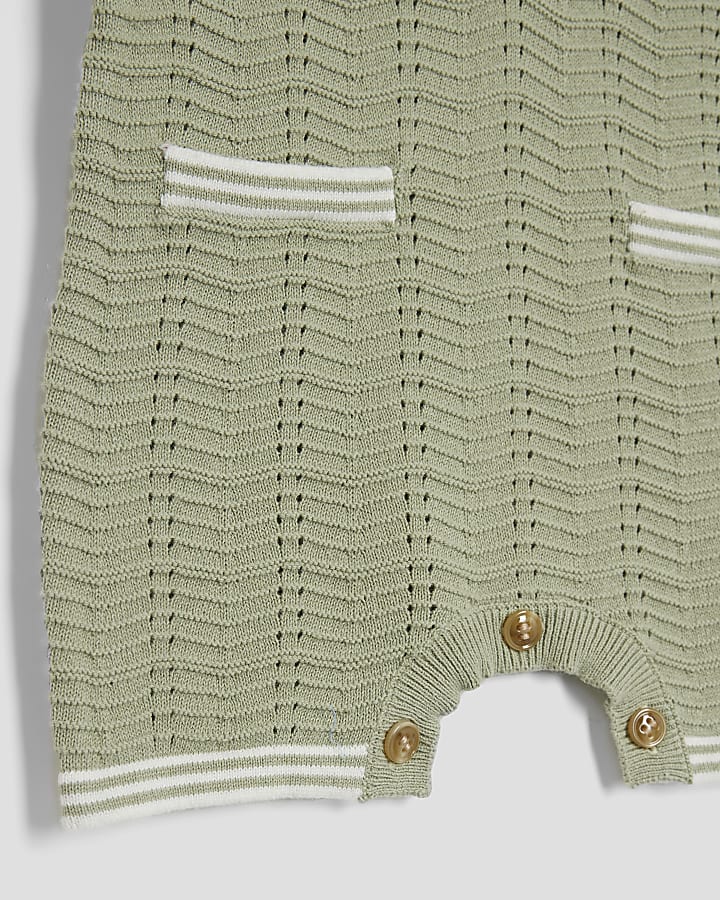 Baby Boys Khaki Textured Bear Romper