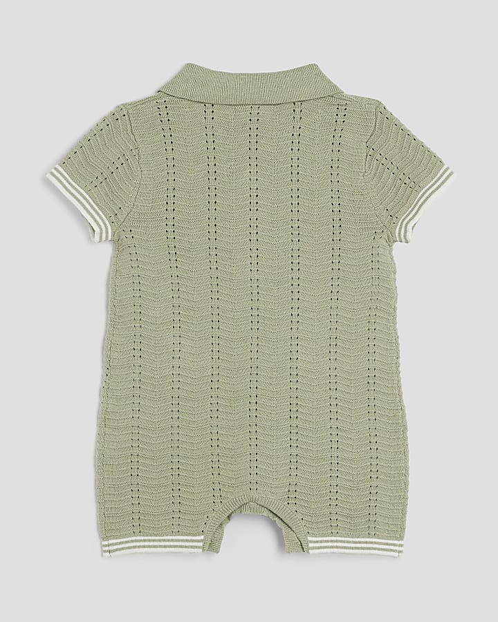 Baby Boys Khaki Textured Bear Romper