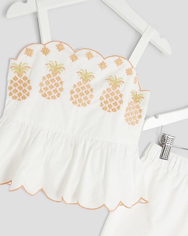 Mini Girls White Pineapple Trouser Set