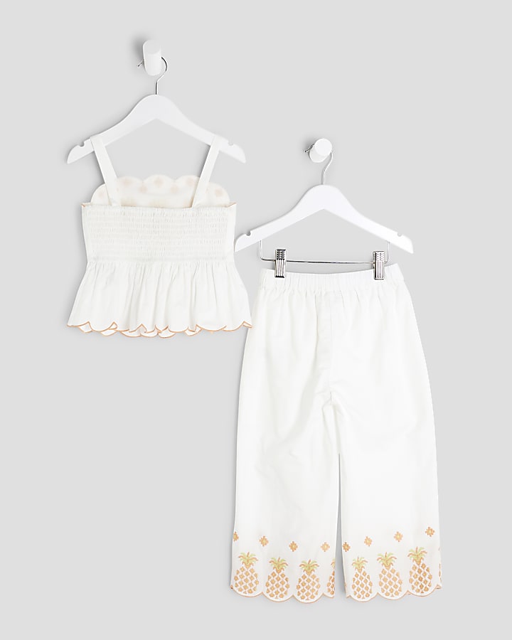 Mini Girls White Pineapple Trouser Set