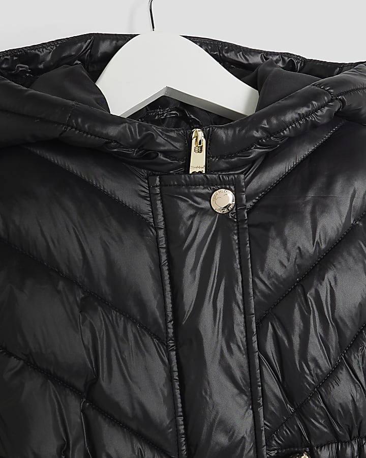 Mini Girls Black Hooded Padded Jacket