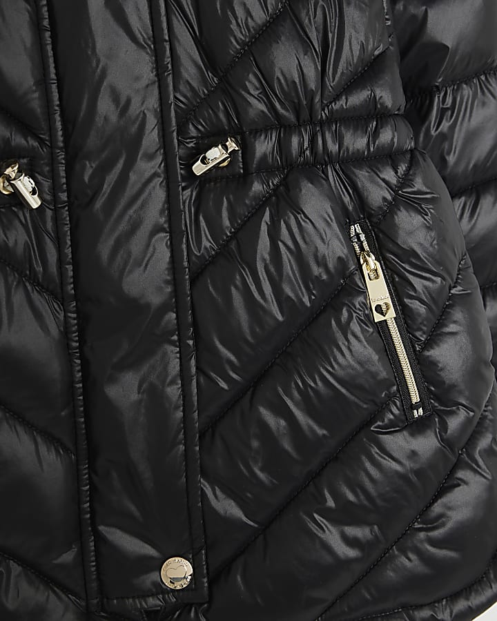 Mini Girls Black Hooded Padded Jacket