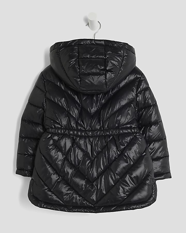Mini Girls Black Hooded Padded Jacket