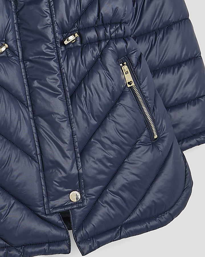 Girls Navy Hooded Lightweight Padded Jacket