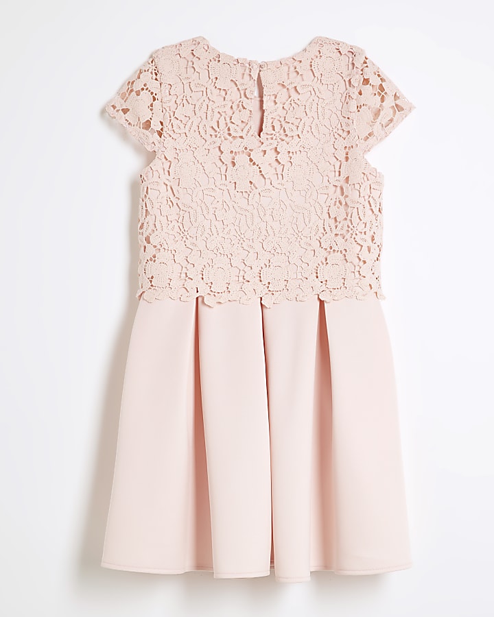 Girls Pink Lace Skater Dress