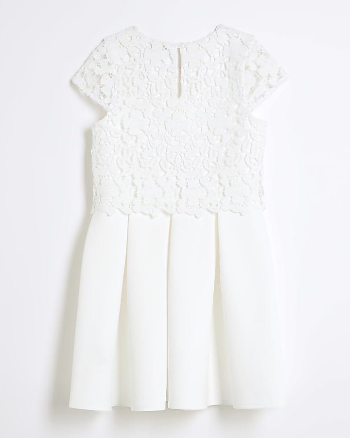 Girls White Lace Scuba Skater Dress