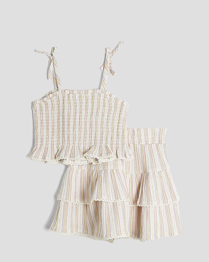 Girls Multi Colour Lurex Stripe Skirt Set