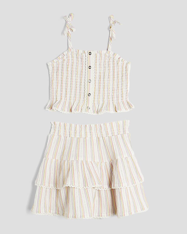 Girls Multi Colour Lurex Stripe Skirt Set