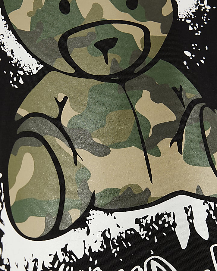 Boys Black Camo Bear Double Layer T-shirt