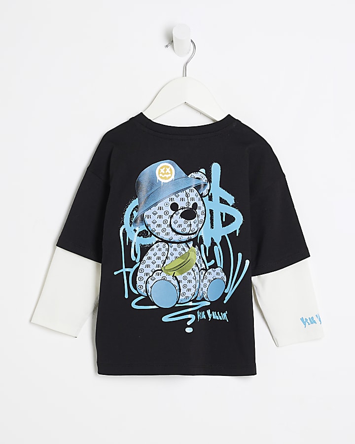 Mini Boys Black Bear Double Layer Top