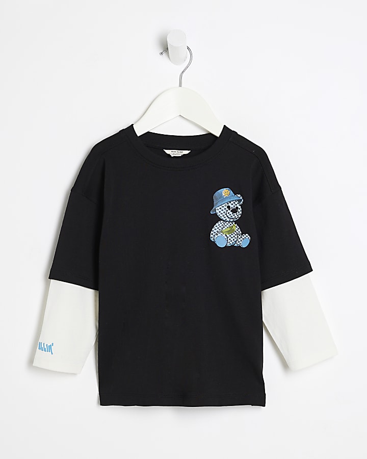 Mini Boys Black Bear Double Layer Top