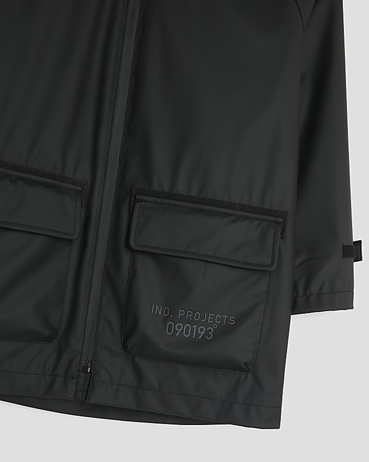 Boys Black Hooded Showerproof Raincoat