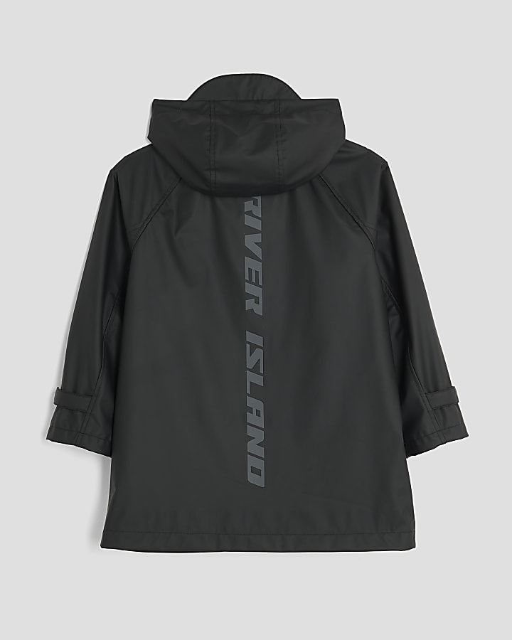 Boys Black Hooded Showerproof Raincoat