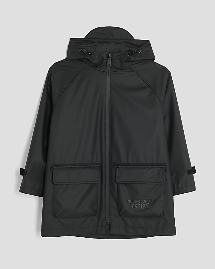 Boys Black Hooded Showerproof Raincoat