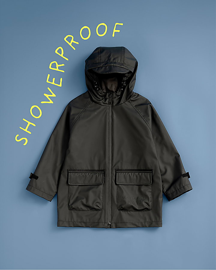 Boys Black Hooded Showerproof Raincoat