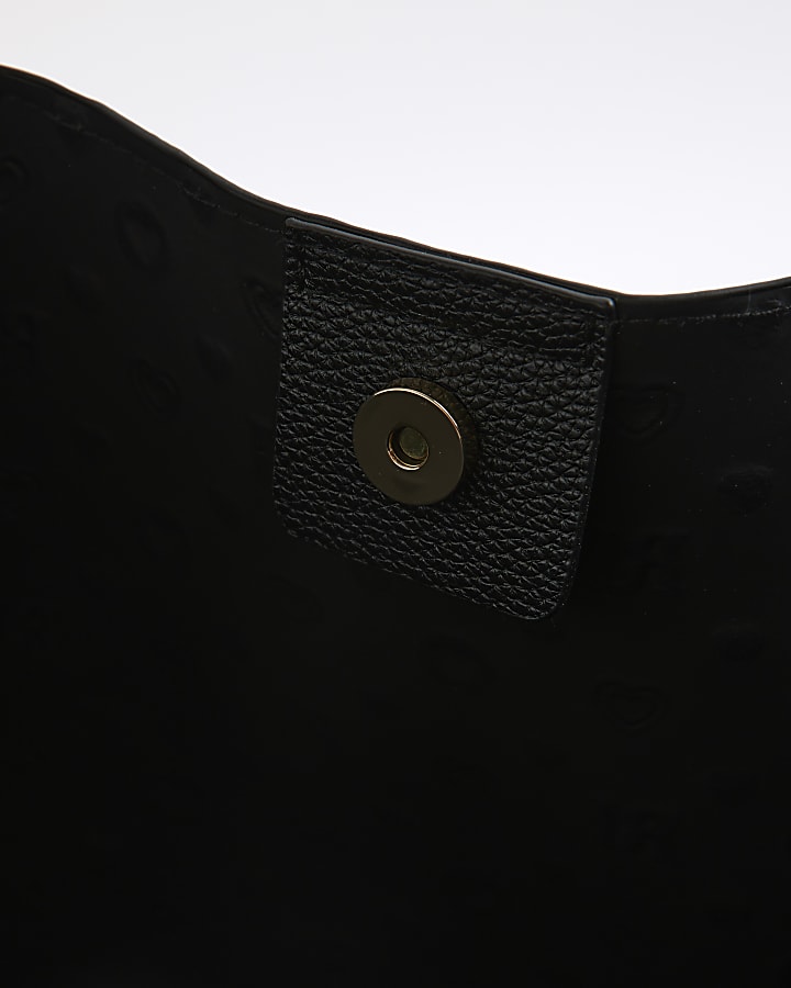 Girls Embossed Black Shopper Bag