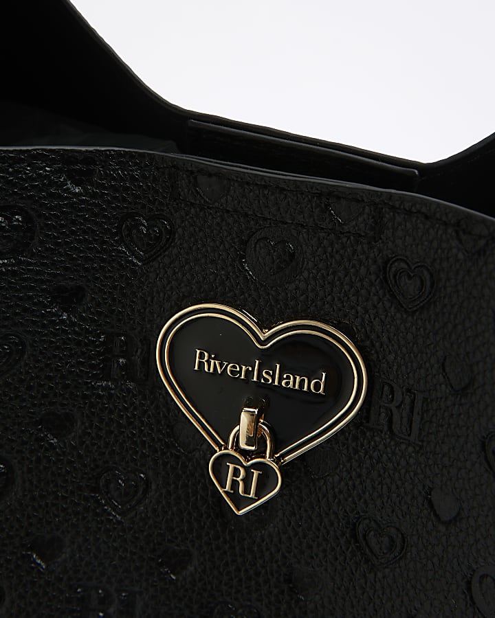Girls Embossed Black Shopper Bag