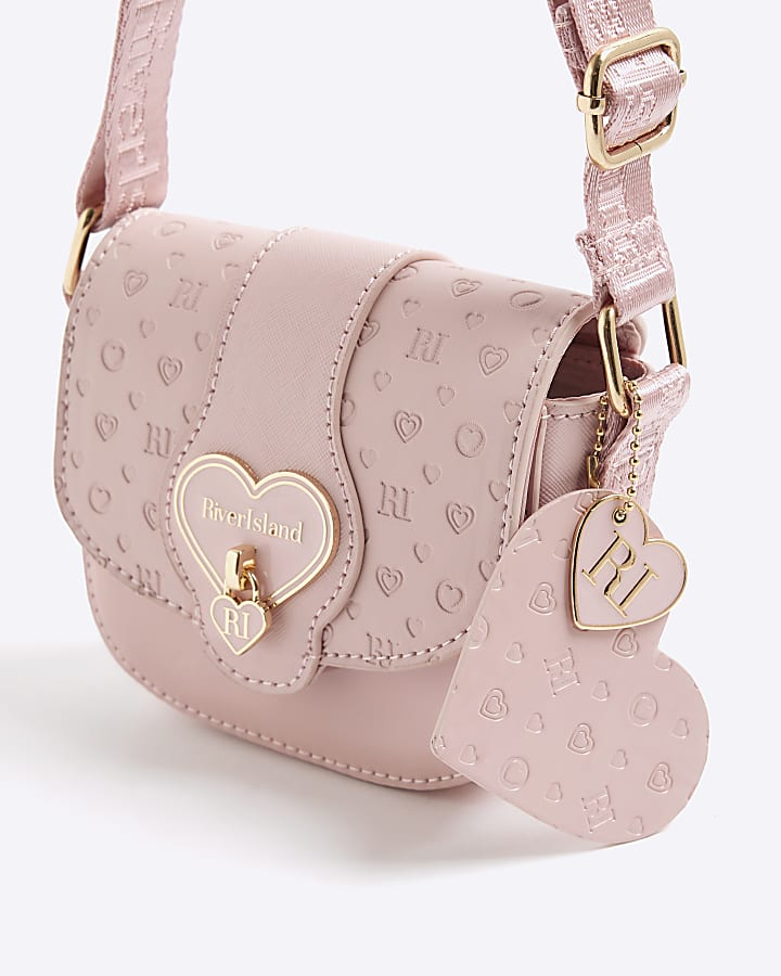 Girls Pink Monogram Heart Cross body Bag