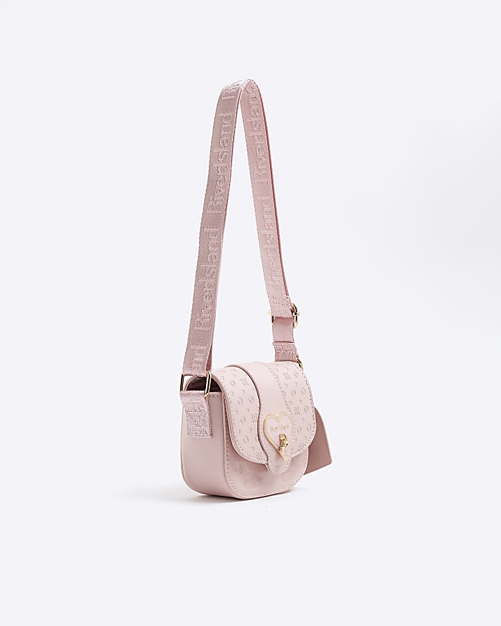 Girls Pink Monogram Heart Cross body Bag