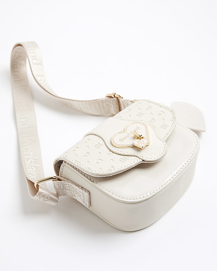 Girls Cream Monogram Heartlock Cross Body Bag