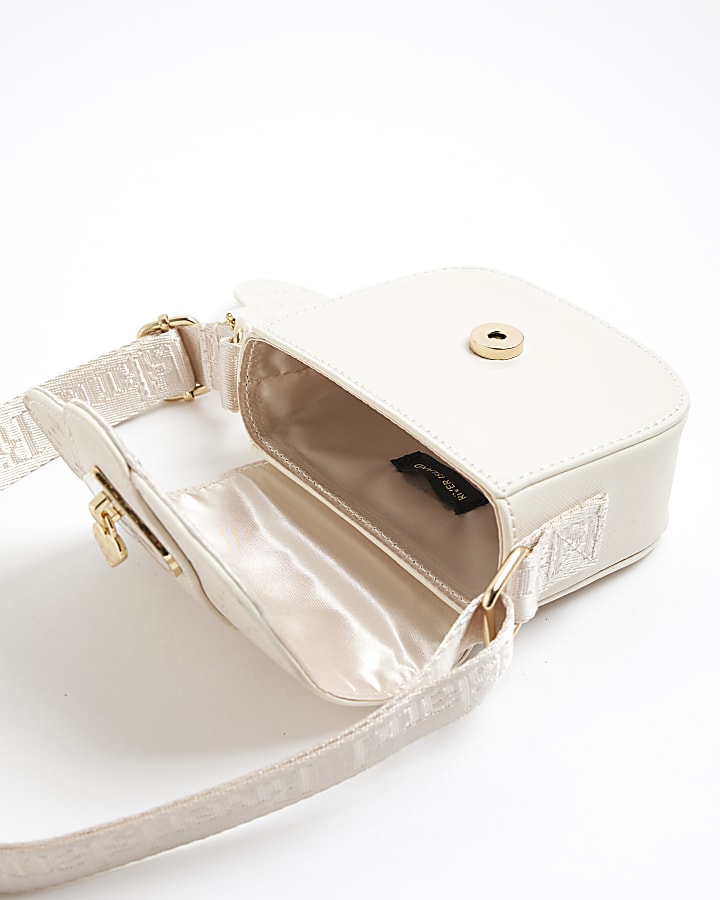 Girls Cream Monogram Heartlock Cross Body Bag