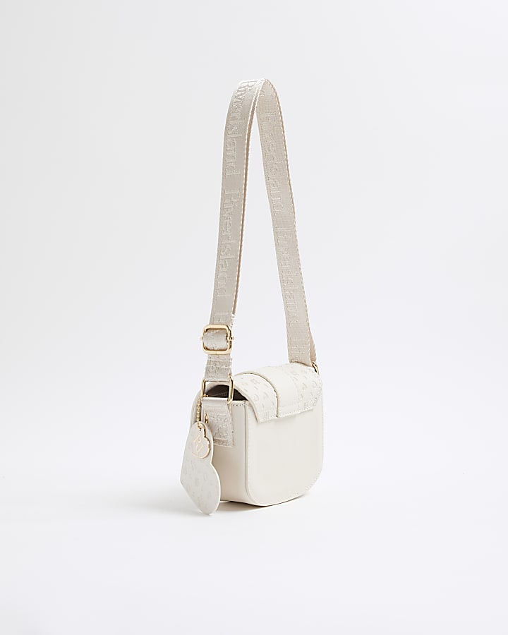 Girls Cream Monogram Heartlock Cross Body Bag