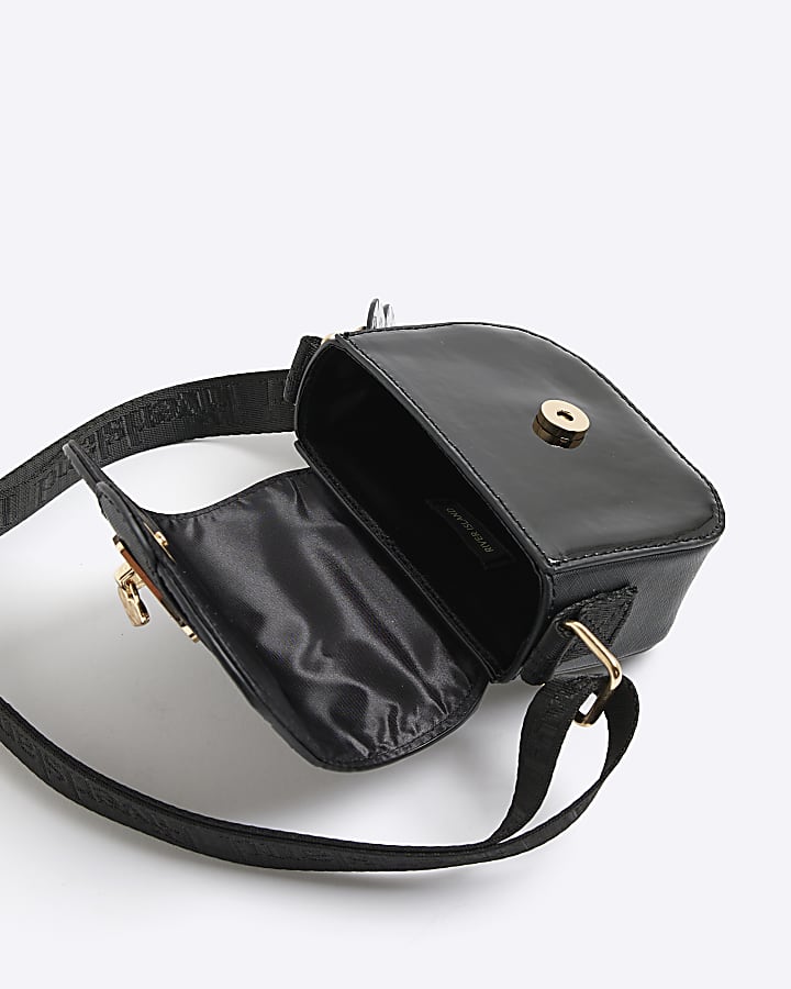 Girls Black Monogram Heartlock Cross Body Bag