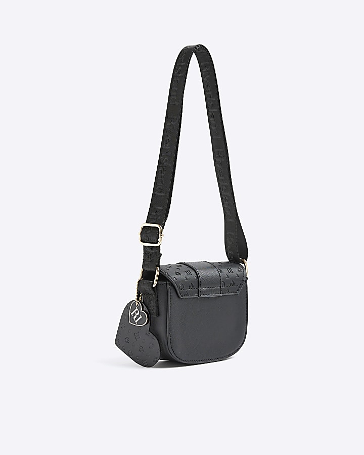 Girls Black Monogram Heartlock Cross Body Bag