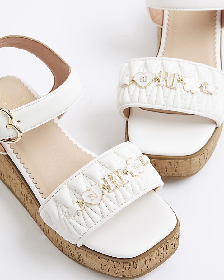 Girls White Chain Cork Wedge Sandals