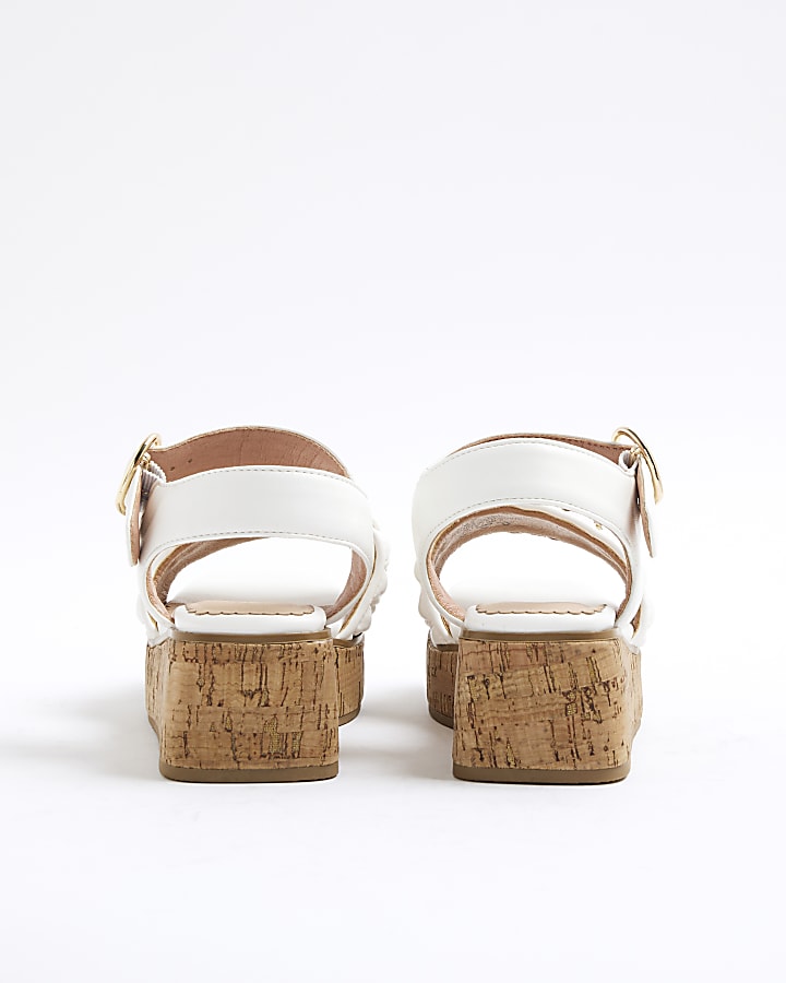 Girls White Chain Cork Wedge Sandals