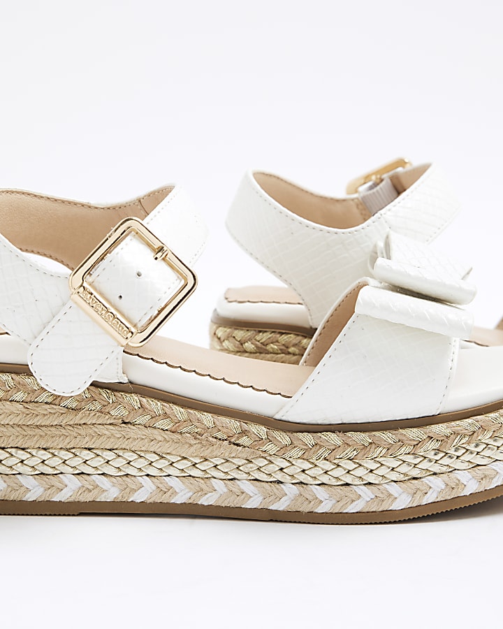 Girls White Bow Wedge Sandals