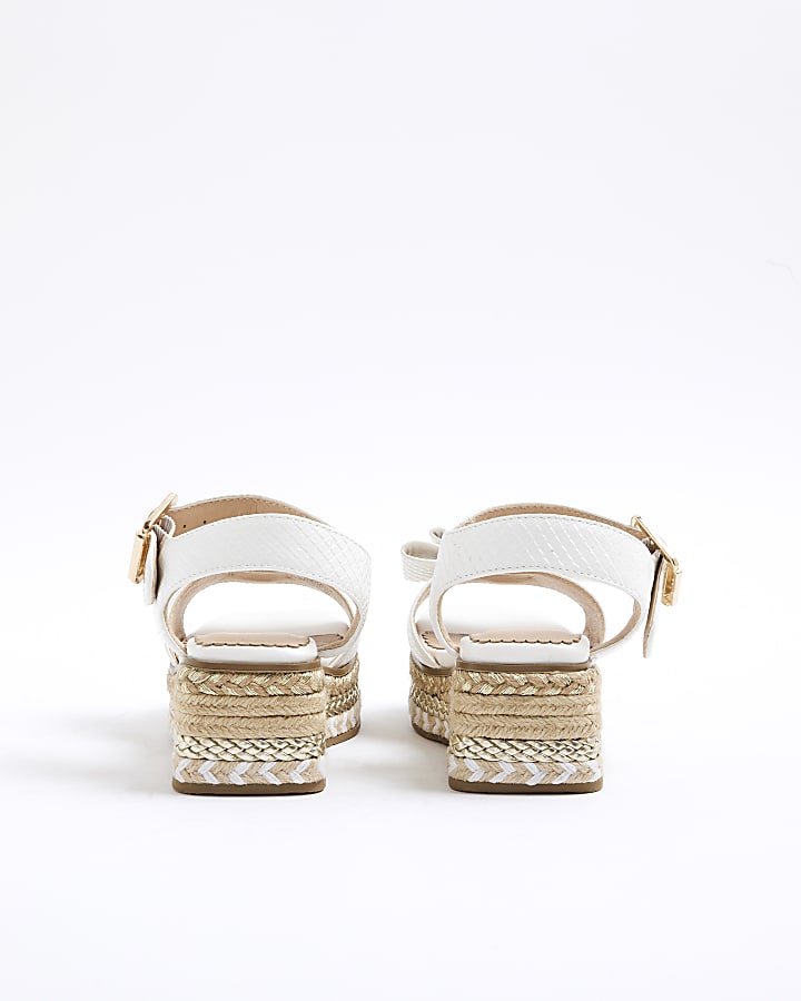 Girls White Bow Wedge Sandals