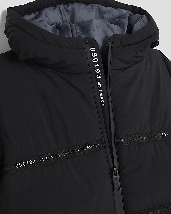 Boys Black Hooded Heavyweight Puffer Jacket