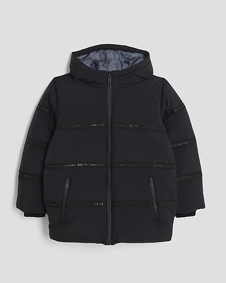 Boys Black Hooded Heavyweight Puffer Jacket
