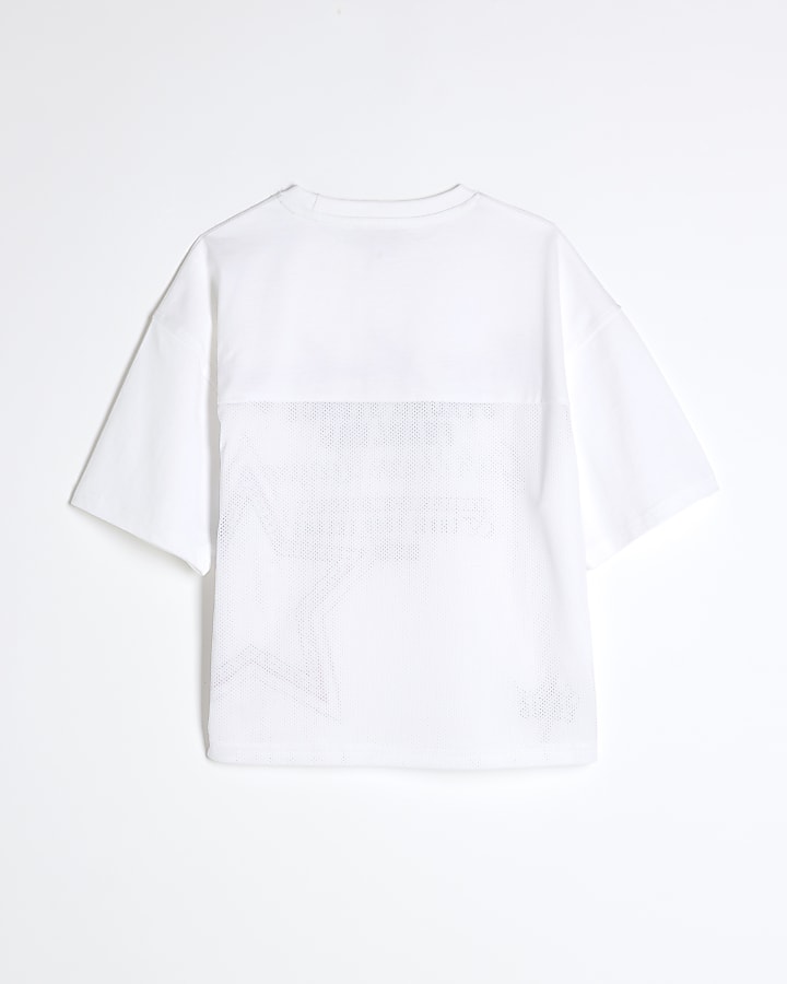 Girls White RI Active Cheer Mesh T-Shirt