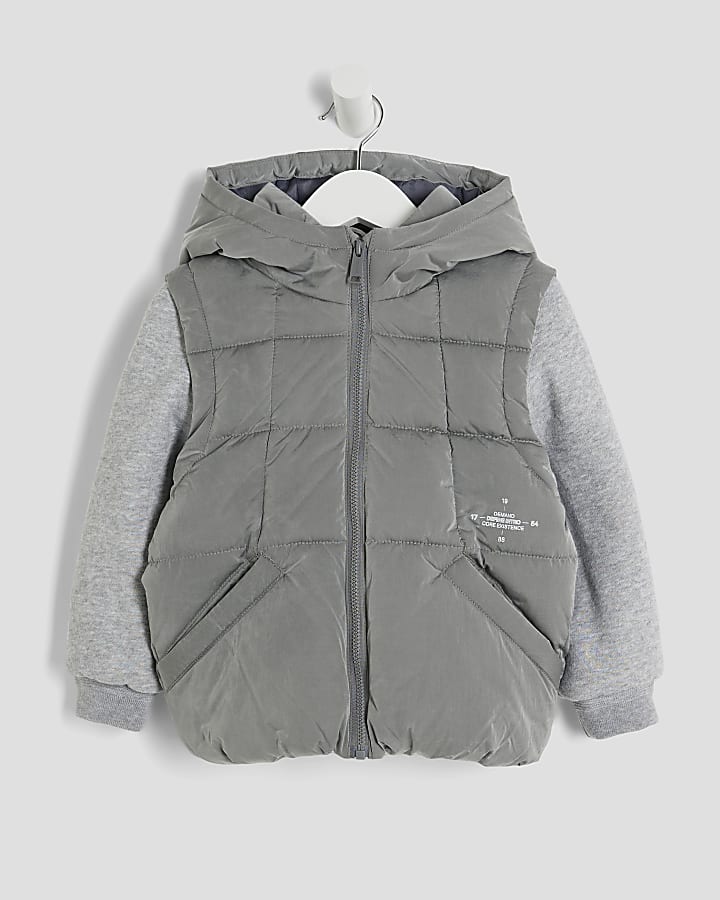 Mini Boys Grey Hooded Hybrid Gilet Jacket