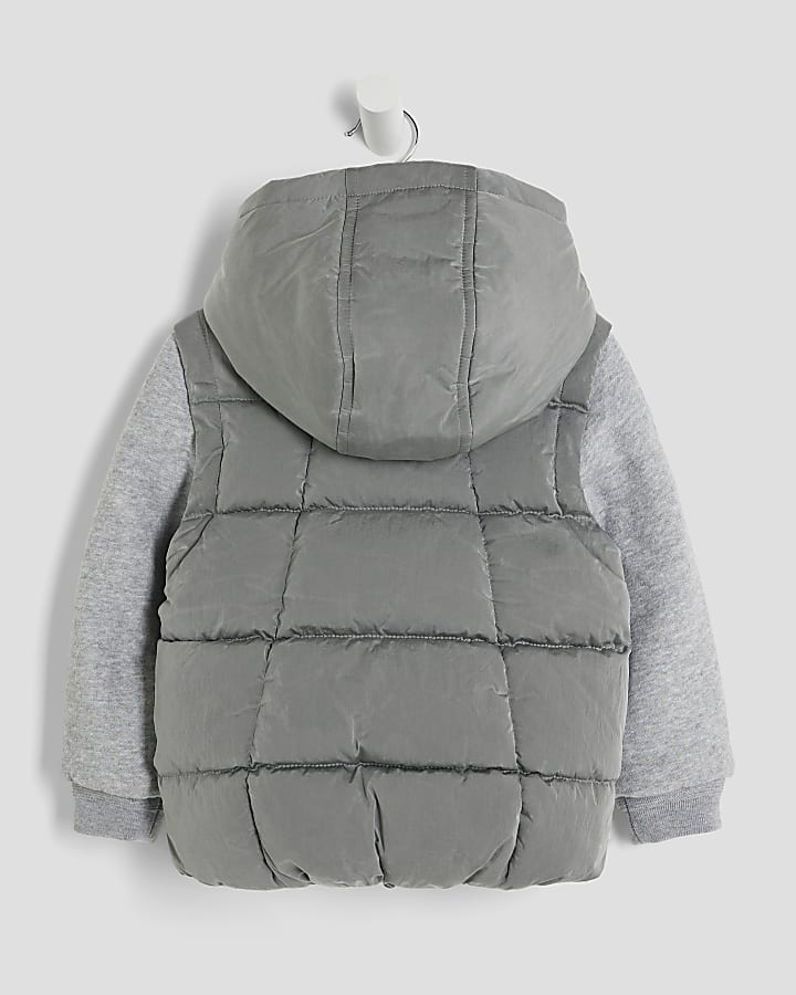 Mini Boys Grey Hooded Hybrid Gilet Jacket