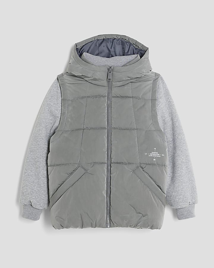 Boys Grey Hooded Hybrid Gilet Jacket
