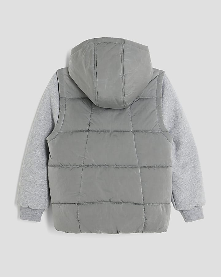 Boys Grey Hooded Hybrid Gilet Jacket