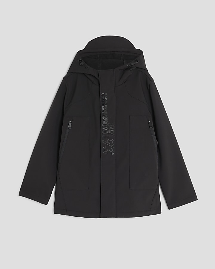 Boys Black Printed Shell Coat