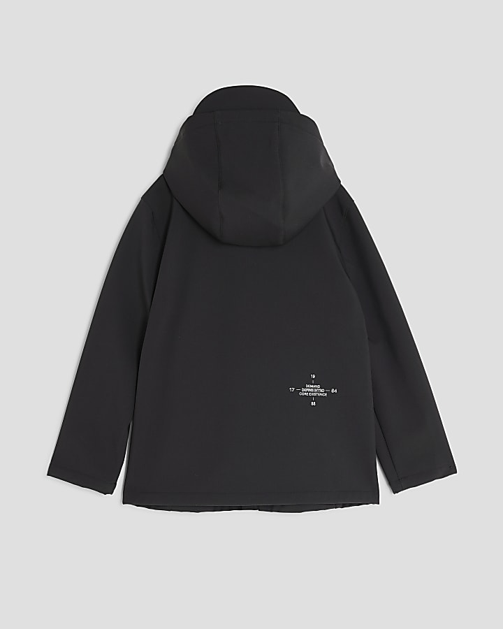 Boys Black Printed Shell Coat