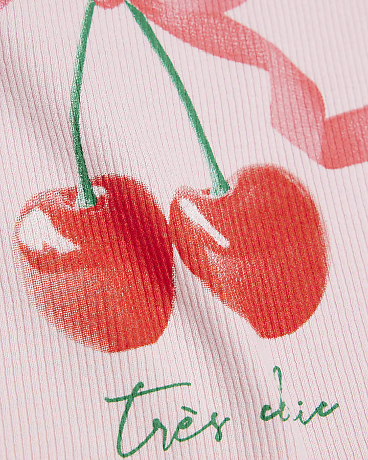 Girls Pink Cherry Bow Tank Top