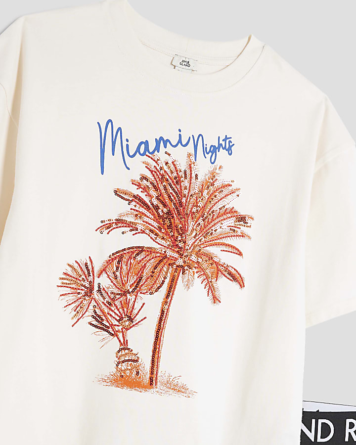 Girls Cream Palm Tree T-Shirt Set