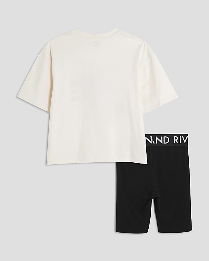 Girls Cream Palm Tree T-Shirt Set