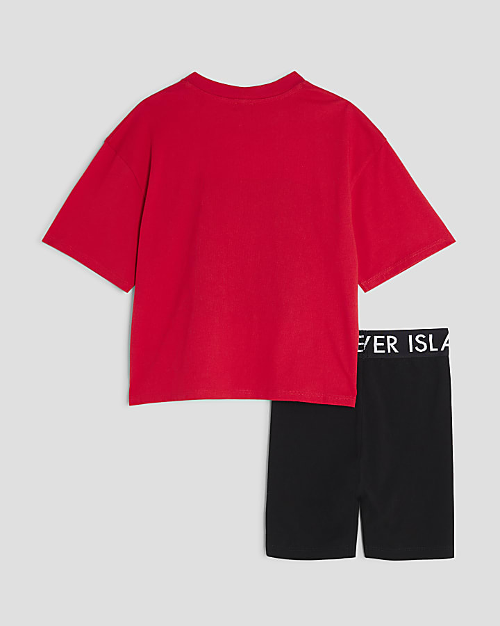 Girls Red Capri Shell Cycling Shorts Set