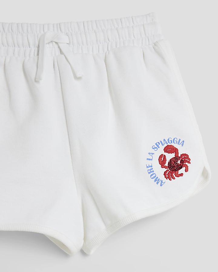 Girls White Sequin Crab Tank Top Set